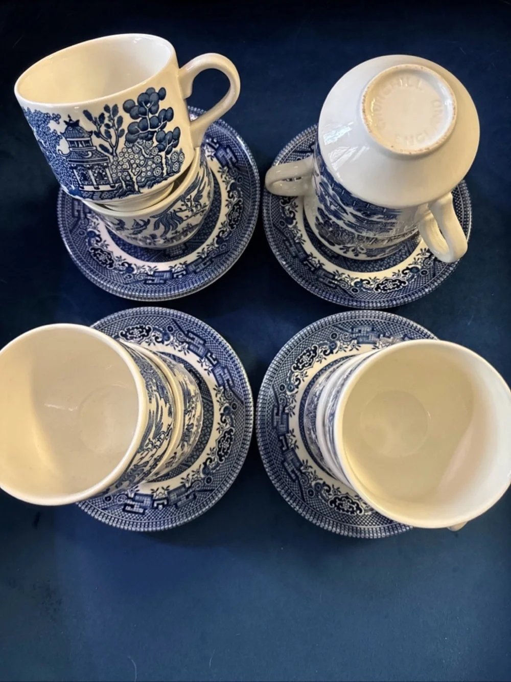 Churchill Blue Willow Porcelain Saucer and Cup Set
